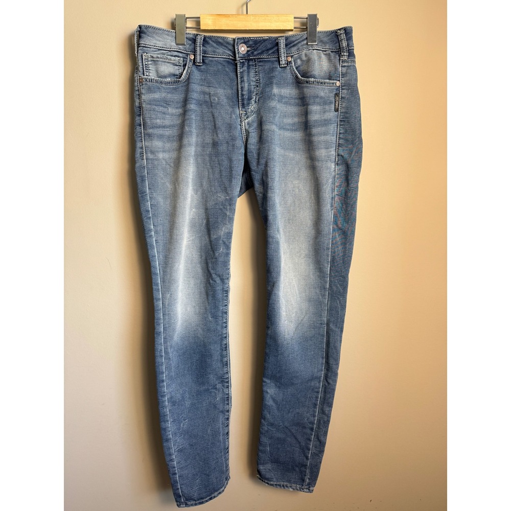 Silver‎ Jeans Aiko High Skinny Joga Jeans Blue 32 Faded Casual Comfort Stretch